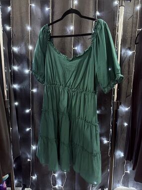 Women's Green Tiered Puff Sleeve Dress